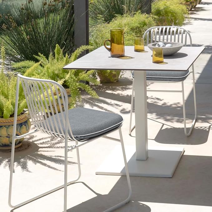 DYTXIII Set of 2 Outdoor Chair Cushions with Ties,Water Repellent Patio Chair Pads 17"x 16" for Outdoor Furniture,Round Corner Seat Cushions for Garden Yard Kitchen Textured Gray