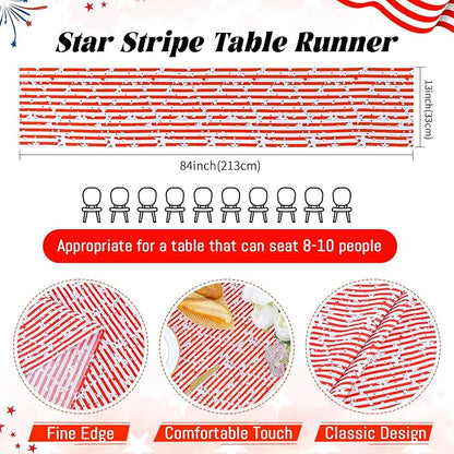 Independence Day 4th of July Table Runner Decoration 2pcs 13x84inch American Flag Red Star Dresser Scarves Holiday Table Runners Stain Resistant Party Celebration