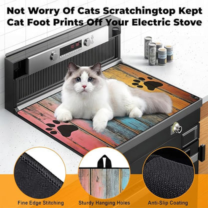 Heat-Resistant Glass Stove Top Cover with Anti-Slip Rubber Coating – Electric Stove Protector, Scratch-Resistant, Expands Counter Space, Stylish Kitchen Decor (Dog Paw Print)