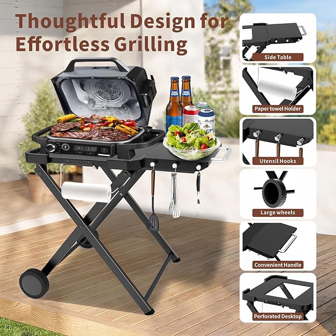 Grill Stand for Ninja, Heavy-Duty Foldable Outdoor Grill Table Compatible with Ninja Woodfire Grills, Pizza Ovens & Blackstone 19/22 Inch Griddles