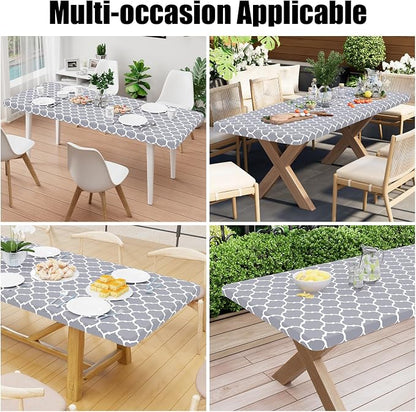 Smiry Picnic Fitted Table Cover, 6 Foot Flannel Backed Vinyl Tablecloth | Waterproof Elastic Stretch Table Cloth, Wipeable Plastic Tablecloth for Camping, Indoor & Outdoor (Grey, 18" x 72")