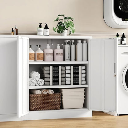 CJF Pantry Cabinet, Metal Pantry Storage Cabinets with Doors and 2 Adjustable Shelves, 36" H Locking Cabinet for Kitchen Storage, Home, Garage, Utility Room and Basement, White