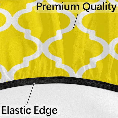 Fitted Round Tablecloth with Umbrella Hole and Zipper Yellow Moroccan Outdoor Elastic Table Cloth 36"-44" Oil-Proof Waterproof Morocco Geometric Patio Table Cover for Dining Picnic Party