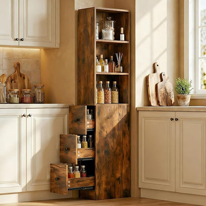 ARTETHYS Storage Cabinet Tall Narrow Bathroom Organizer with 3-Level Adjustable Shelves Slim Free Standing Space Saver for Living Room Kitchen, Rustic
