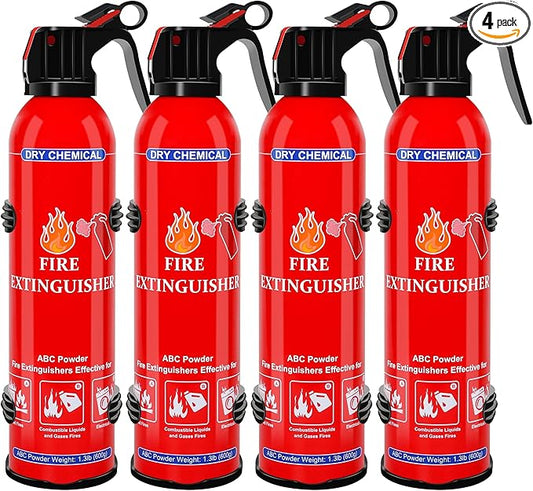 4 Pack ABC Fire Extinguishers for Home & Vehicle, 600ml Dry Chemical Fire Extinguisher with Mounting Bracket – Ideal for Kitchen, Car, Boat, RV & Business Safety