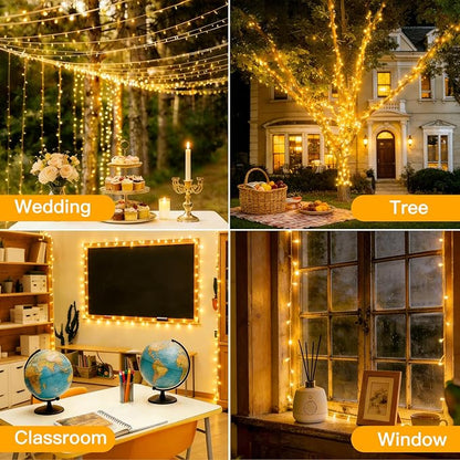 Ollny Christmas Lights 200LED 60FT Indoor, Warm White Connectable Plug in String Light Outdoor, 8 Modes Waterproof Timer LED Fairy Lights for House Outside Bedroom Patio Balcony | Warm White Plug in 8 Modes Fairy Light with Remote Waterproof Timers Dim...