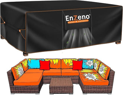 Enzeno Patio Furniture Set Cover, Outdoor Sectional Sofa Couch Set Covers Waterproof, Garden Dining Table Chair Set Cover Outside Rectangular Heavy Duty Weatherproof 110" L x 57" W x 28" H Black…