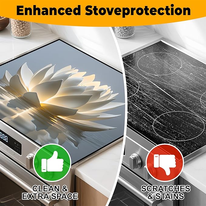 Stove Top Cover Retro Flower Gas Stove Top Cover for Home Decoration Kitchen Pad Non-Stick Washable Cooktop Covers Countertop Protector Keep Stove Clean 28"x20" (lotus)