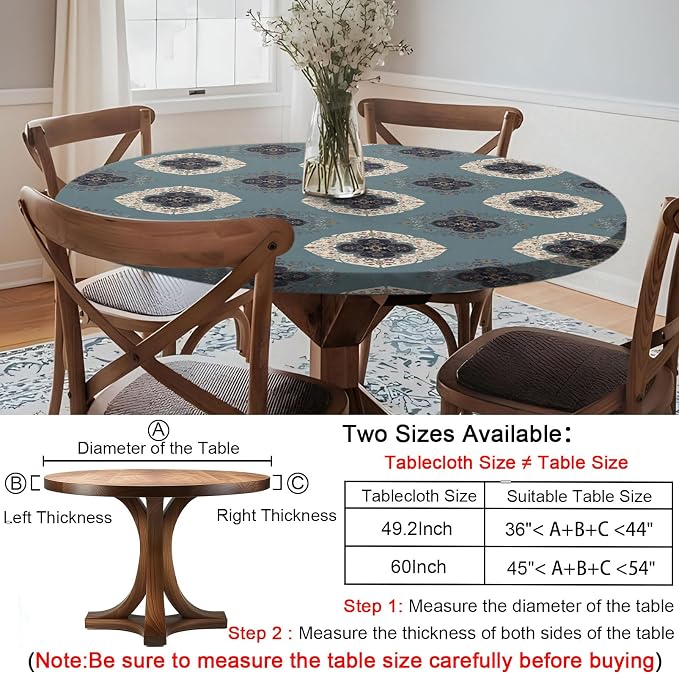 opstellen Fitted Round Tablecloths Reusable Stain Resistant Table Clothes Vinyl Indoor Outdoor Circular Cover for 36-44" Table Dorm kitchen Storage Gifts Summer Autumn Camper Patio Picnic Accessories
