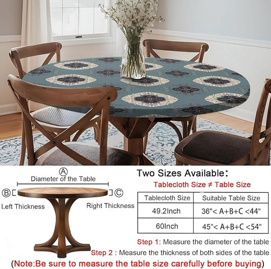 opstellen Fitted Round Tablecloths Reusable Stain Resistant Table Clothes Vinyl Indoor Outdoor Circular Cover for 36-44" Table Dorm kitchen Storage Gifts Summer Autumn Camper Patio Picnic Accessories