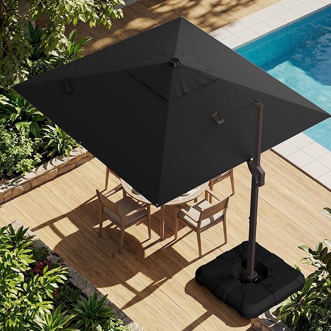 10x10FT Cantilever Outdoor Umbrella, 360° Rotating Large Offset Square Patio Umbrella, Ideal for Garden Backyard Deck Courtyard, Black