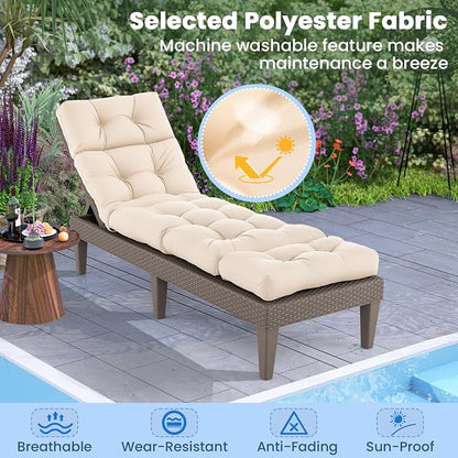 Tangkula Chaise Lounge Cushions Outdoor, 73 x 22 Inch Patio High Back Recliner Cushion with 4 String Ties, 4” Thick Padded Lounge Chair Cushion Replacement for Outdoor Indoor Furniture (1, Beige)