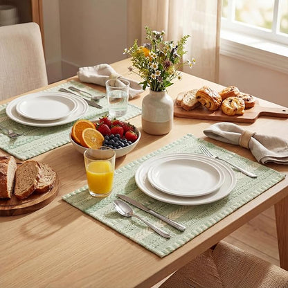 Artoid Mode Sage Green Farmhouse Woven Braided Stripe Placemats Set of 6,12x18 Inch Seasonal Holiday Table Mats Party Kitchen Dining Decoration