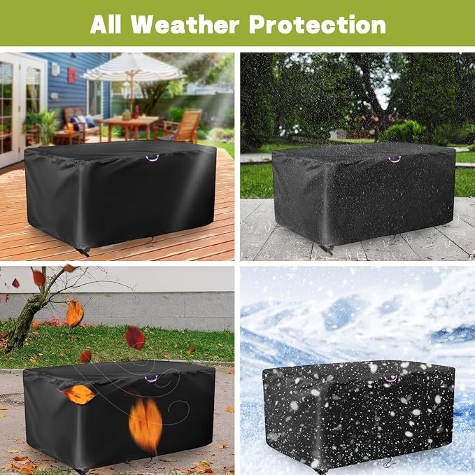 Patio 36 Inch Coffee Table Cover, Outdoor Waterproof Cover for Rectangle Coffee Table, All-Weather Protection with Windproof Buckles & Drawstring- 36x20x18 in