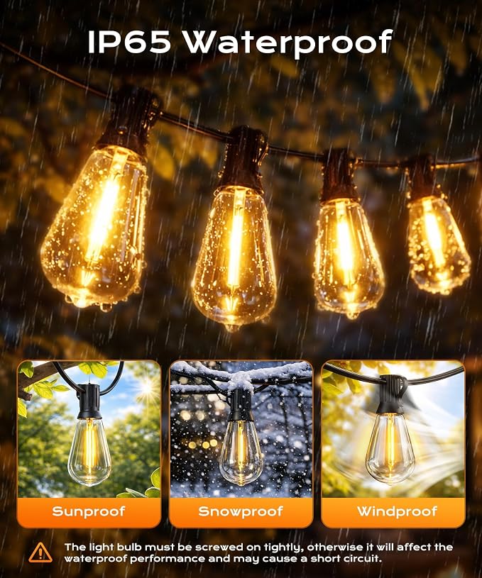 Outdoor String Lights, 50 FT Patio Lights for Outside | Smart App & Remote Control with Timer, Dimmable with 4 Scene Modes, Warm White Waterproof LED Bulbs for Garden, Yard Decor