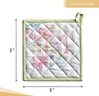 Maison d' Hermine Pot Holders 100% Cotton Heat Resistant Potholders 8" x 8" Hot Pads with Loop BBQ Cooking Baking Hotel Farmhouse Kitchen Handling Hot Pans Spring Summer(Pack of 1, Paradise Island)