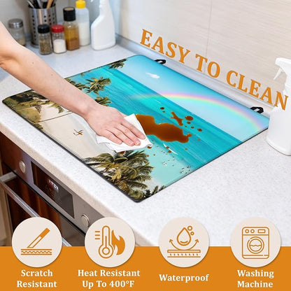 Tropical Palm Tree Stove Top Covers for Electric Stove,Summer Beach Glass Top Stove Cover, Heat Resistant Range Covers for Electric Stove,Washable Countertop Mat, 28 x 20 Inch