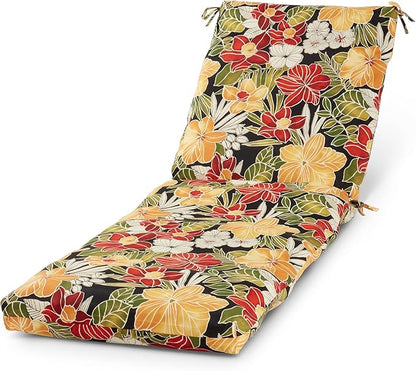 Modern Outdoor Chaise Lounge Cushion with Ties – Durable Polyester Fabric, Channel-Filled Polyfiber Insert, Removable Zippered Cover, Aloha Black Floral
