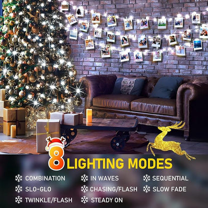 KNONEW 99ft 300 LED Christmas Lights Outdoor String Lights 8 Modes & Memory Fairy Light Plug in Waterproof LED String Lights for Xmas Yard Tree Wedding (Cool White)