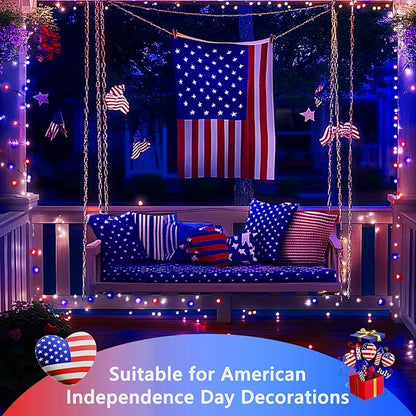 4th of July Decorations Solar String Lights 2Pack 400LED Independence Day Lights for Outside, Red White and Blue Solar Light Waterproof, Copper Wire 8 Modes Twinkle Light for Memorial Day National Day