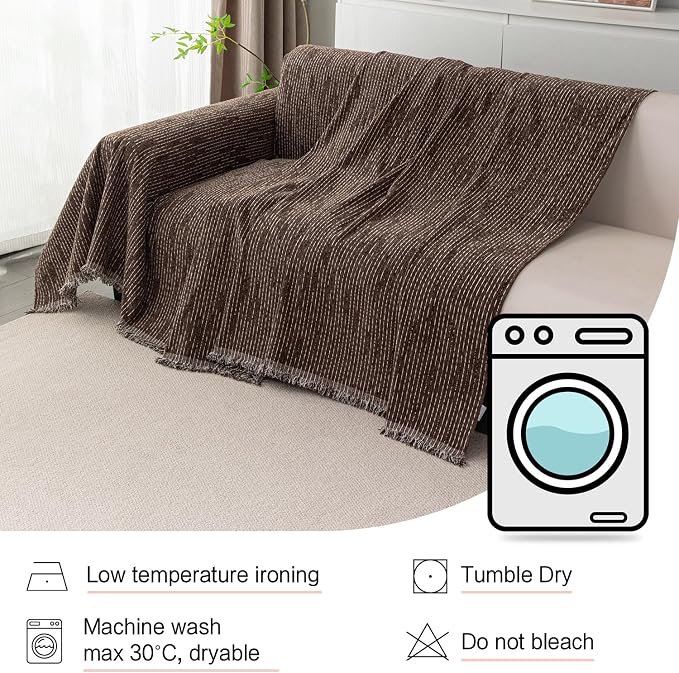 MYSKY HOME Couch Covers for 2 Cushion Couch Sofa, Chenille L Shape Sectional Couch Cover - Pet-Friendly, Machine Washable, Non-Slip Sofa Protector for Dogs, Kids, 71"x118", Deep Chocolate
