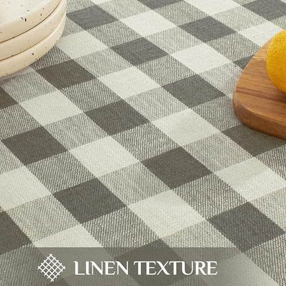 Softalker Checkered Tablecloth Rectangle, Outdoor Linen Cotton Gingham Table Cloth with Tassel, Heavy Duty Wrinkle Free Buffalo Plaid Table Cover for Kitchen Dining Home Party - 55 x 102 Inch, Coffee
