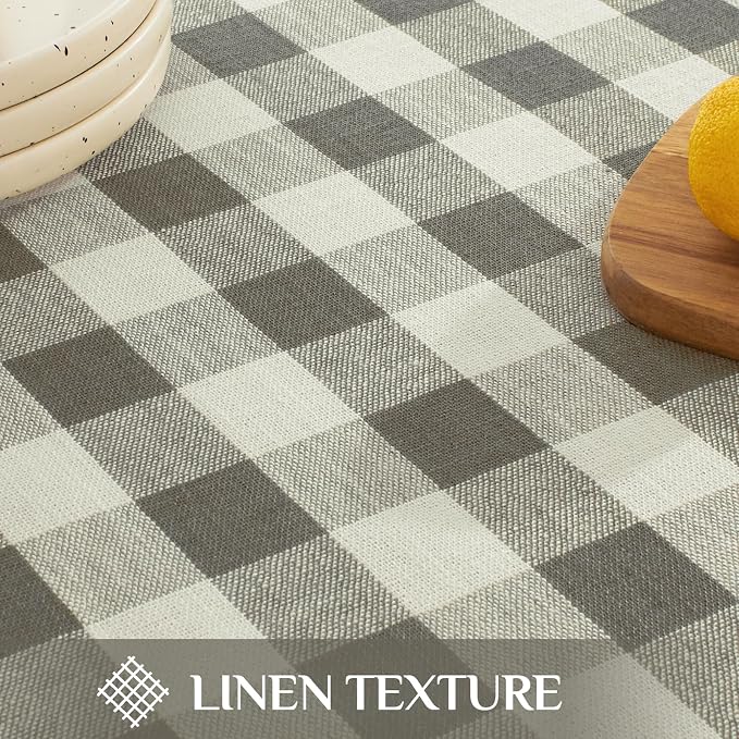 Softalker Checkered Tablecloth Rectangle, Outdoor Linen Cotton Gingham Table Cloth with Tassel, Heavy Duty Wrinkle Free Buffalo Plaid Table Cover for Kitchen Dining Summer Party - 55 x 84 Inch, Coffee