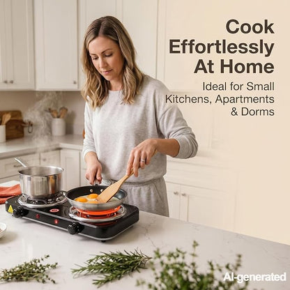 2200W Portable Electric Hot Plate for Cooking, Two Burner Electric Cooktop,Double Coil Electric Burner, Electric Stove with 2 Burner,Adjustable Temperature Control，White