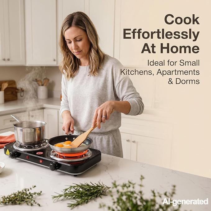 2200W Portable Electric Hot Plate for Cooking, Two Burner Electric Cooktop,Double Coil Electric Burner, Electric Stove with 2 Burner,Adjustable Temperature Control, (black)