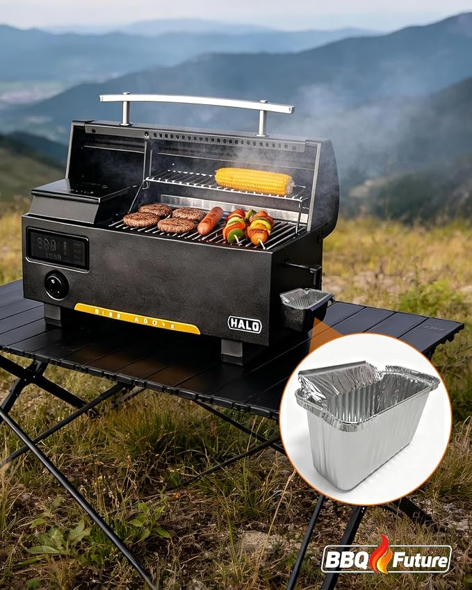 12 Pack Grease Container Foil Liners for HALO Elite Griddles &Pellet Grills | Aluminum Drip Pans for HALO XL Grease Management System, Heavy-Duty Leak-Proof Disposable Grill Grease Catchers