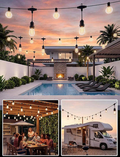 30FT LED Outdoor String Lights for Patio with 18+1L Shatterproof Bulbs | UL Certified, IP65, Connectable Plug in Hanging Lights for Outdoor Backyard, Deck, Gazebo, Balcony, Camping, Party