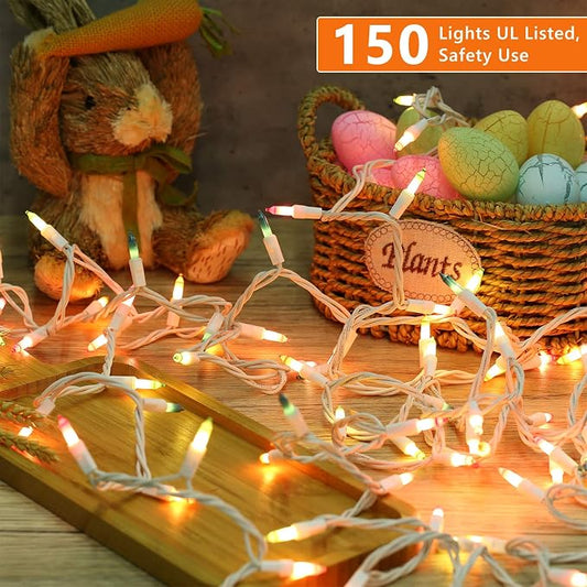 BrizLabs Pastel Easter Lights, 34.8ft 150 Count Multicolor Pastel Lights | Incandescent; Connectable; UL Certified Easter Lights String, Mini Pastel Christmas Lights White Wire for Indoor Outdoor Tree