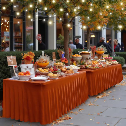 HolidayIdeas 4 Pack Rust Spandex Table Skirts 8ft Fall Tablecloths Ruffle | Stretchy Table Covers, Thanksgiving Decorations, Wrinkle Resistant Table Cloths For 30x96, Rectangle Tables for Autumn Event