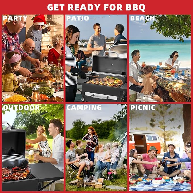 Kendane Charcoal Grill with Side Shelf, 353 Sq.Inch Cooking Area,Large Smoker Barbecue Grill with Warming Rack,Outdoor BBQ Grill with Charcoal Tray for Yard, Camping, Picnic