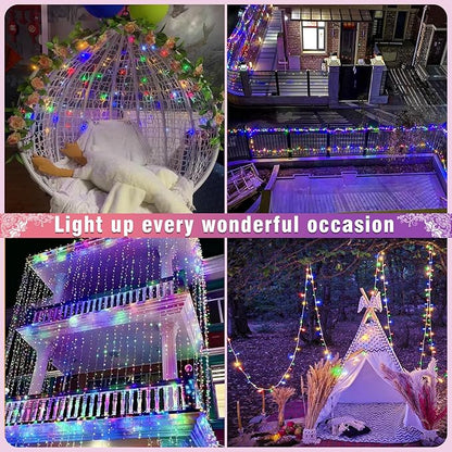66FT 200 LED Outdoor String Lights, Connectable Christmas Lights Indoor Waterproof with 8 Modes, Plug in Twinkle Fairy Lights Clear Wire for Outside Home Garden Wedding Patio Decorations, Multicolor