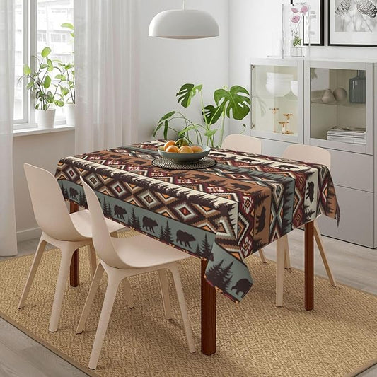 Vintage Rustic Tablecloth 54"x72" Outdoor Indoor Washable Waterproof Bear Mountain Table Cloth for Parties Picnic Bbqs Kitchen Dining Room Decor, Rectangle Table Covers