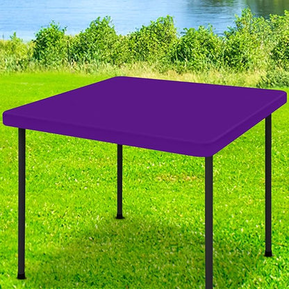 Moosfor Spandex Square Table Cloth, Elastic Fitted Tablecloths for Picnic, Stretch Washable Patio Table Cover for Outdoor, Camping, Banquet and Parties (Purple, 34"x34")