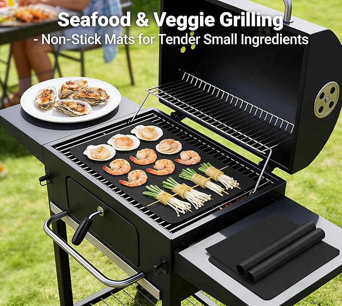 3-Pack Heavy Duty Non-Stick Grill Mats - Reusable BBQ Sheets for Gas, Charcoal & Electric Grills (Black)