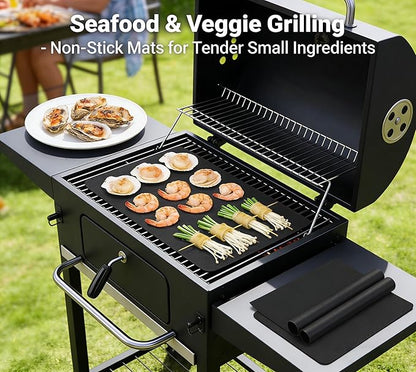 3-Pack Heavy Duty Non-Stick Grill Mats - Reusable BBQ Sheets for Gas, Charcoal & Electric Grills (Black)