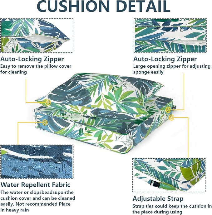 DYTXIII Outdoor Deep Seat Cushion Set, Water Repellent 24"x24" Patio Thick Cushions Replacement with Seat & Back Pillow for Patio Sofa, Wicker Chair, Couch - Islamorada Blue Green