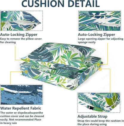DYTXIII Outdoor Deep Seat Cushion Set, Water Repellent 24"x24" Patio Thick Cushions Replacement with Seat & Back Pillow for Patio Sofa, Wicker Chair, Couch - Islamorada Blue Green