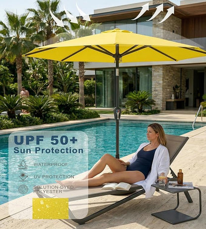 PatioKingdom 10FT Patio Umbrella with Push Button Tilt and Crank, Outdoor Market Umbrella with 8 Fiberglass Ribs, UV Protection Table Umbrella for Pool,Backyard,Garden,Deck