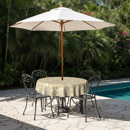 LVTXIII Round Outdoor Tablecloth with Umbrella Hole and Zipper, Water-Repellent 60 Inch Patio Table Cover for Bistro, Garden, Patio & Picnic, Tropical Leaf Oat