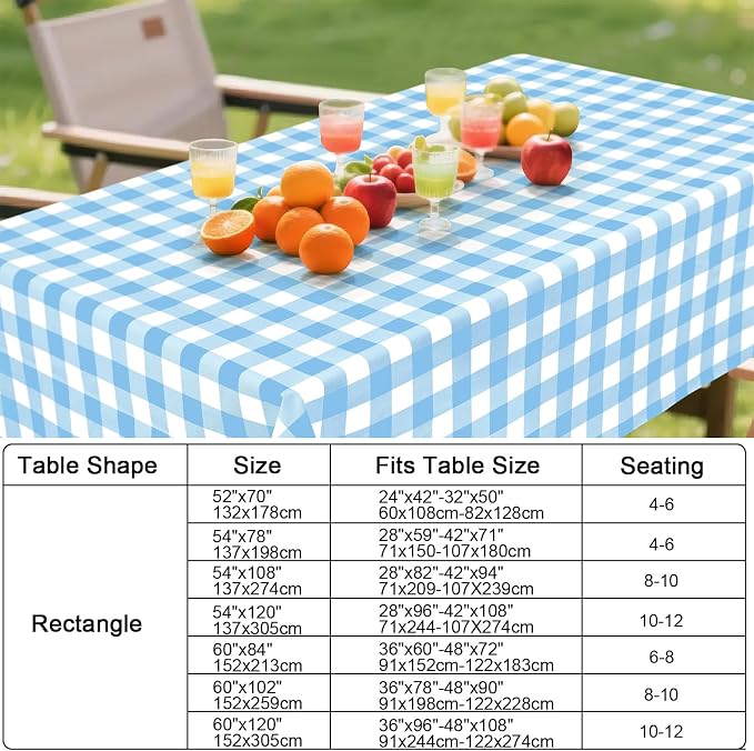 Smiry Picnic Table Cloth, Vinyl Tablecloths with Flannel Backing, 52"x70" | Waterproof Rectangle Table Cloth, Wipeable Buffalo Plaid Table Cover for Indoor and Outdoor (Baby Blue & White)