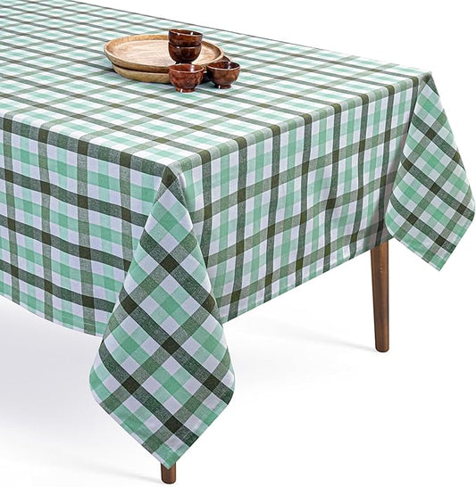 Gingham Check Tablecloth, 60x84 Inches, Everyday Plaid Dining Table Cover, 100% Cotton, Washable, Reusable Farmhouse Table Linen for Holiday Décor, Mint Green Aqua Green and White
