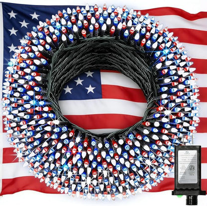 750 LED 240FT Christmas String Lights Outdoor, 12 Pro Modes with Timer | with Memory & Brightness, Plug-in Waterproof Dark Green Wire Twinkle Light for Xmas Yard Tree Wedding Decor Red White Blue