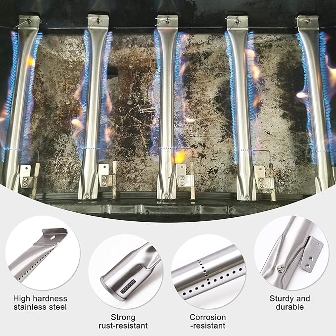 Grill Replacement Parts for Nexgrill 4 Burner 720-0830H, Nexgrill 720-0888, 720-0888N, Stainless Steel Grill Burner Tubes and Heat Shield Tent Plates Replacement Kit for Home Depot Nexgrill 720-0830H.