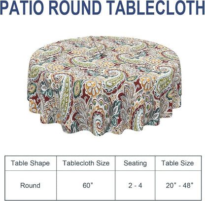 Outdoor/Indoor Round Tablecloth with Umbrella Hole Zipper, Decorative Circular Table Cover for Home Garden, 60 Inch, Paisley Chilli