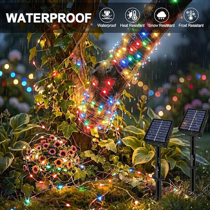 Solar String Lights 2 Pack Total 66FT 200LED Solar Fairy Lights Outdoor Waterproof 8 Lighting Modes Twinkle Lights for Patio, Garden Yard Party Wedding Tree Christmas Halloween Decoration, Multicolor