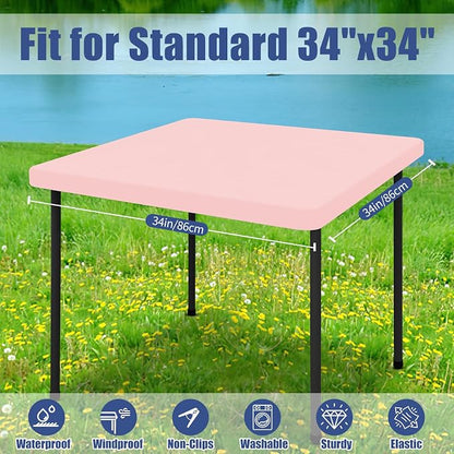 Moosfor Spandex Square Table Cloth, Elastic Fitted Tablecloths for Picnic, Stretch Washable Patio Table Cover for Outdoor, Camping, Banquet and Parties (Pink, 34"x34")